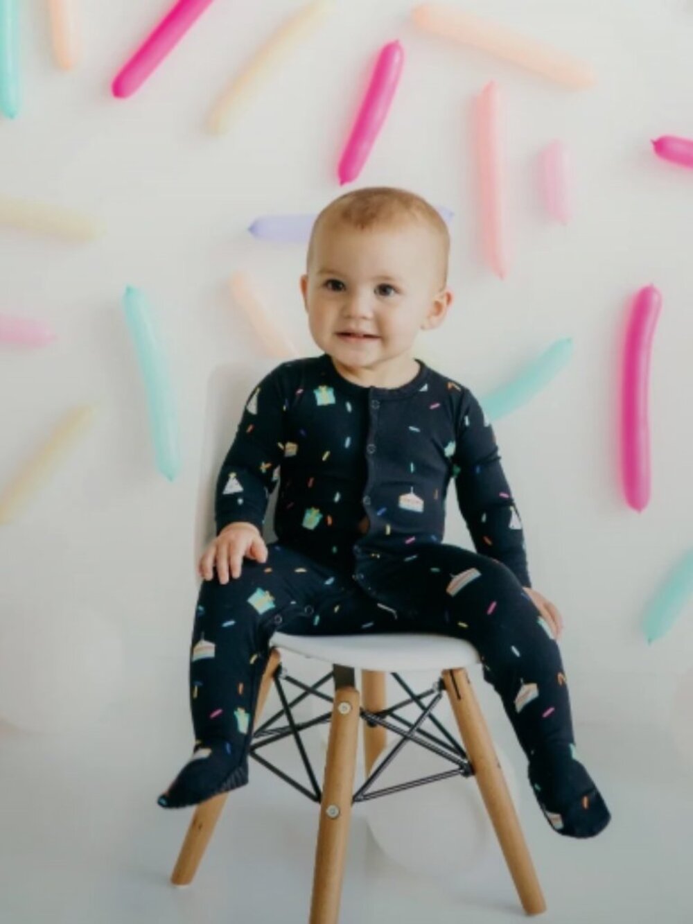Kyte BABY Black Footed One-Piece with Birthday Print